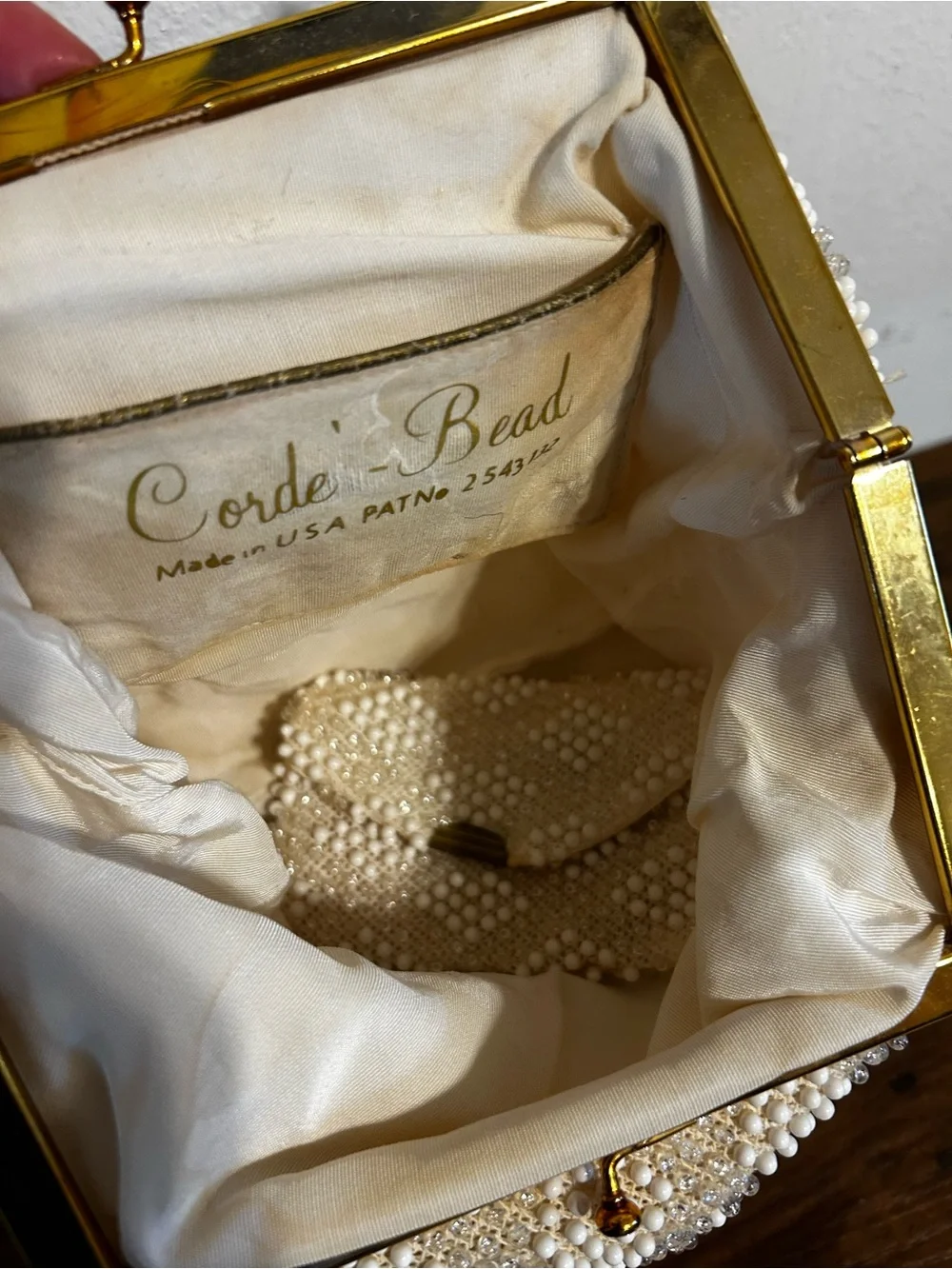 Corde’ Bead Pearl-Embellished pearl Evening Clutch w/coin purse